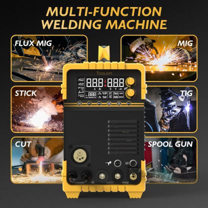 TOOLIOM MIG/TIG/CUT/Stick Soldador 5 en 1 Máquina de soldadura multiproceso de 110/220 V de doble voltaje de aluminio para máquina de soldadura compatible con pistola de carrete
