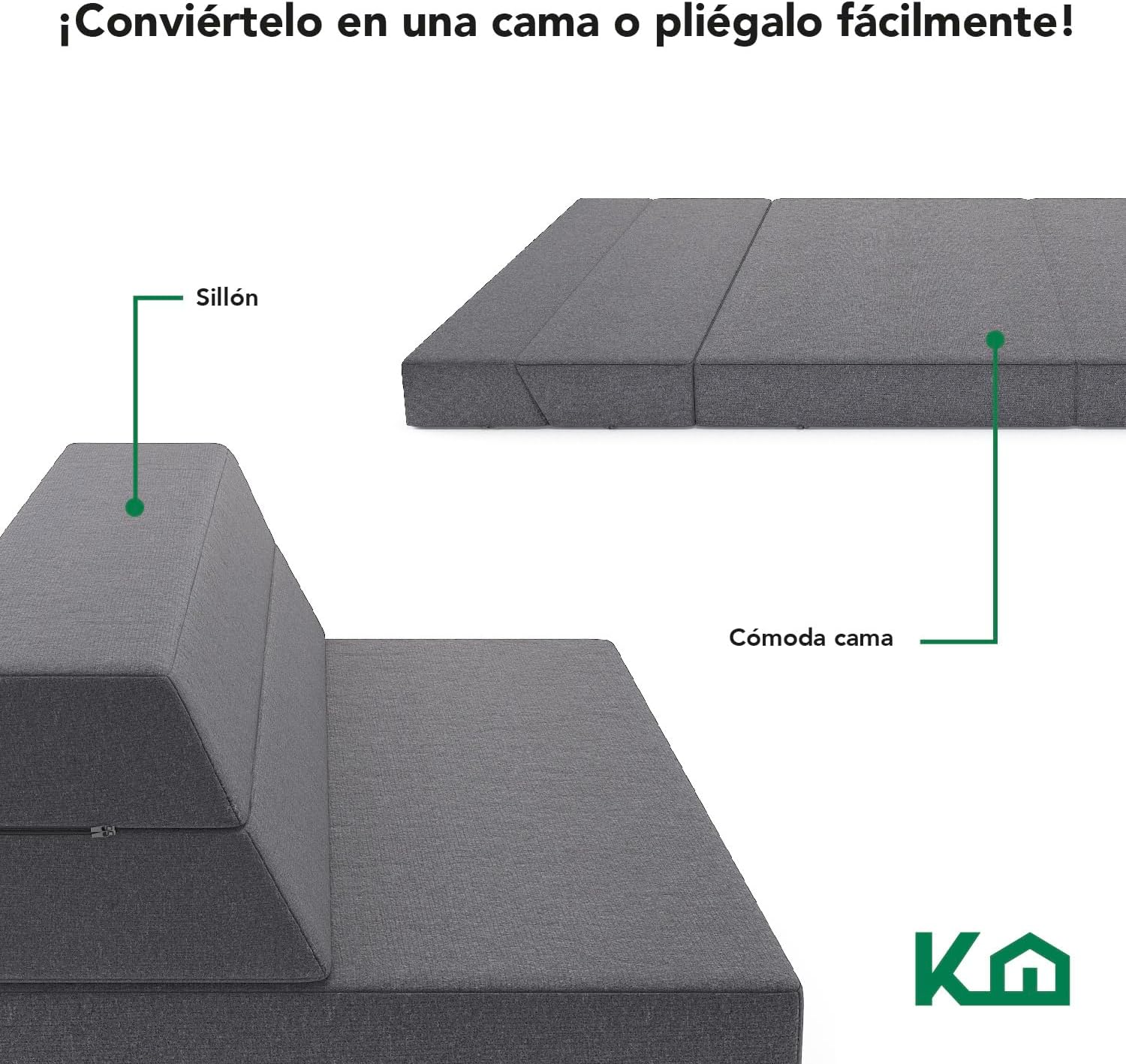 Kingshouse | Sofá Cama Matrimonial Plegable - Sillón Multifuncional y Convertible 2 en 1 - Relleno de Espuma de Alta Densidad - Funda Desmontable - Soporte Ergonómico y Suavidad Hogar, Sala, Recámara