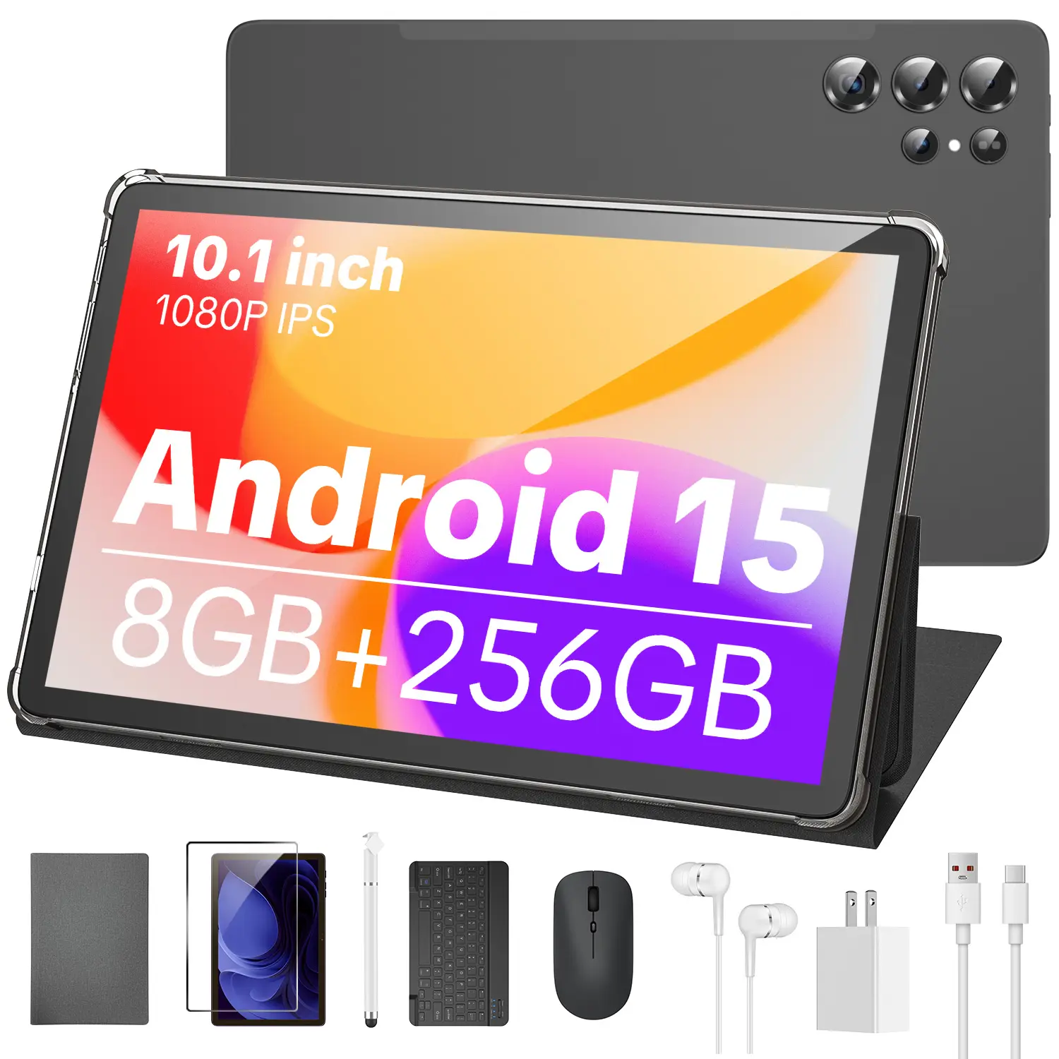 10.1 Inch Tablet | 8 Core Android 15.0 | 8GB RAM 256GB Storage | Dual Cameras | Bluetooth-compatible | Batería 10000mAh | WiFi 5G |