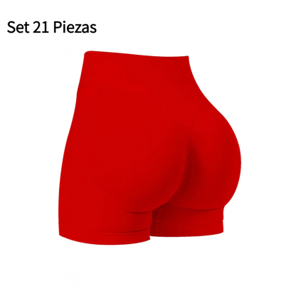 Set 21 Piezas Shorts Deportivos para Mujer Sin Costuras Cintura Alta Efecto Push Up Realce de Glúteos Yoga Fitness Running