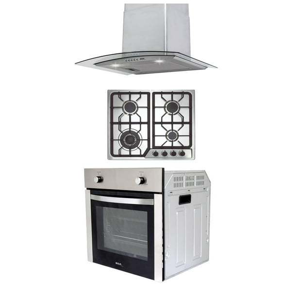 Combo Parrilla a Gas 4 Quemadores Acero Inox, Campana Cristal 60 cm y Horno a Gas LP para Empotrar 60 cm Acero Inox. Disa Home PAEM4/CAMPC60C/HGEMP24AI