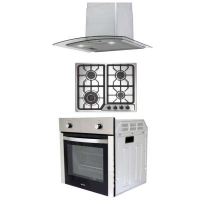 Combo Parrilla a Gas 4 Quemadores Acero Inox, Campana Cristal 60 cm y Horno a Gas LP para Empotrar 60 cm Acero Inox. Disa Home PAEM4/CAMPC60C/HGEMP24AI