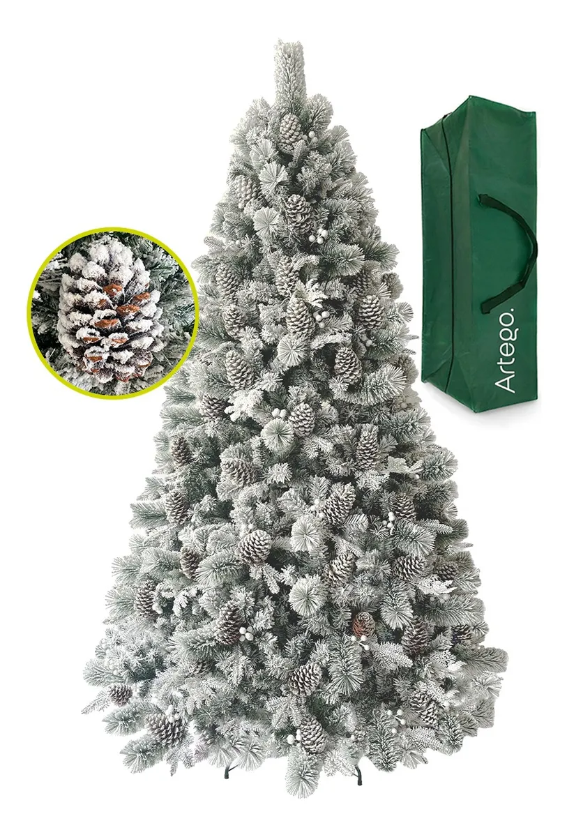 Árbol Navideño Nevado Alberta 1600ramas Piñas Gigantes 2.2m