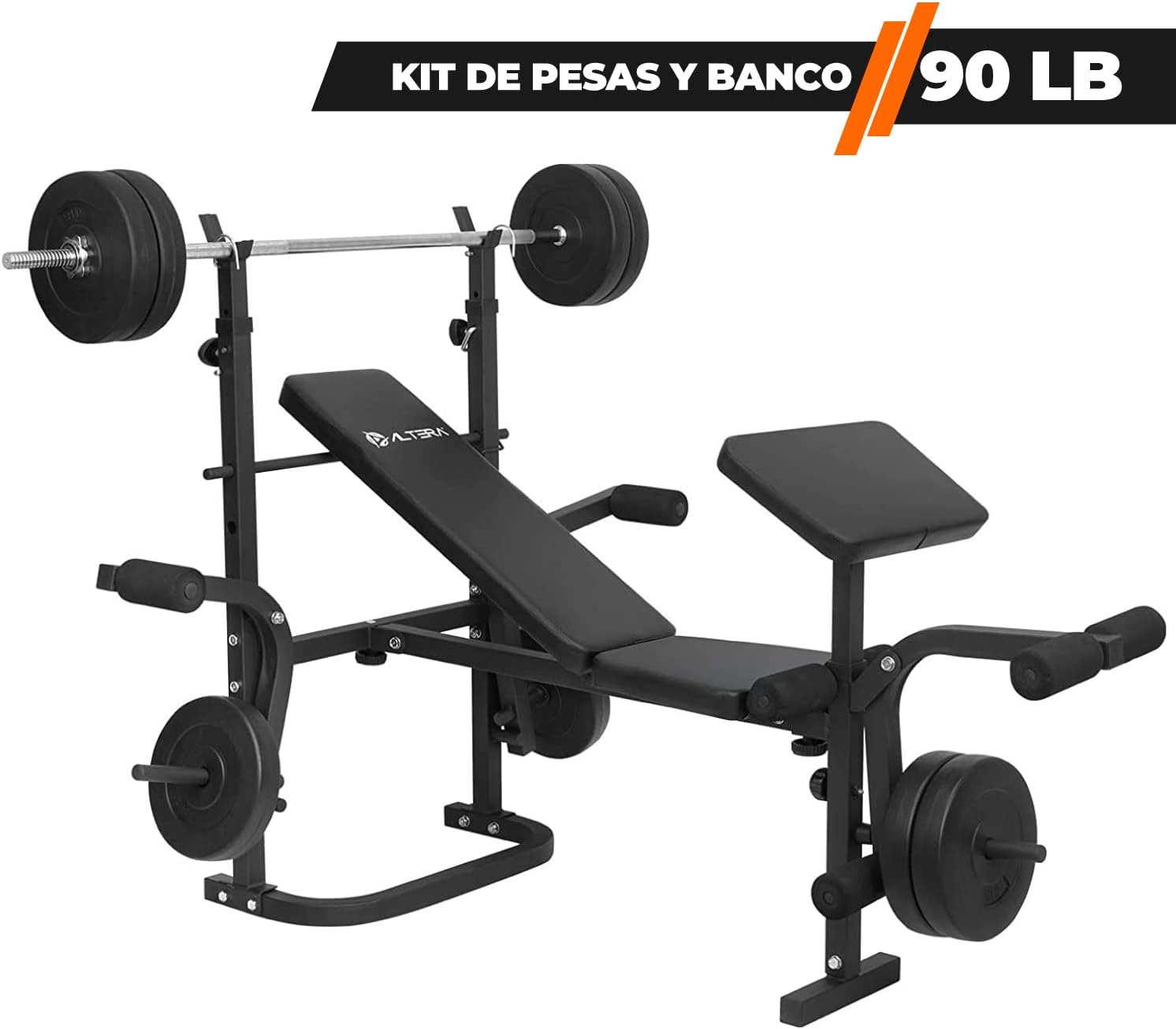 Altera Banco para Pesas Multiposiciones con Kit de 8 Discos de 10 lbs y Barra Recta