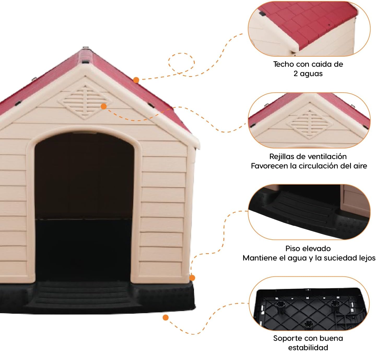 POLI PETS Casa de plástico para Perros, casa Duradera para Perros pequeños, medianos y Grandes, con Suelo Elevado y Rejillas de ventilación, ventila, fácil de Limpiar y Montar Dog Kennel