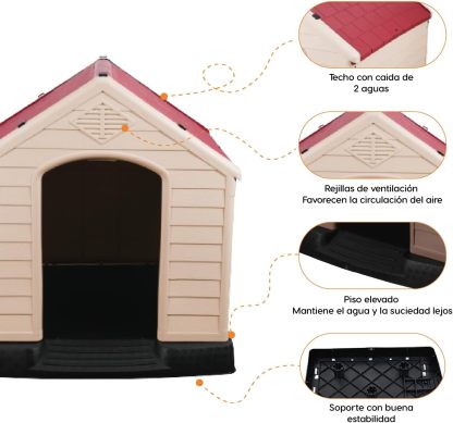POLI PETS Casa de plástico para Perros, casa Duradera para Perros pequeños, medianos y Grandes, con Suelo Elevado y Rejillas de ventilación, ventila, fácil de Limpiar y Montar Dog Kennel