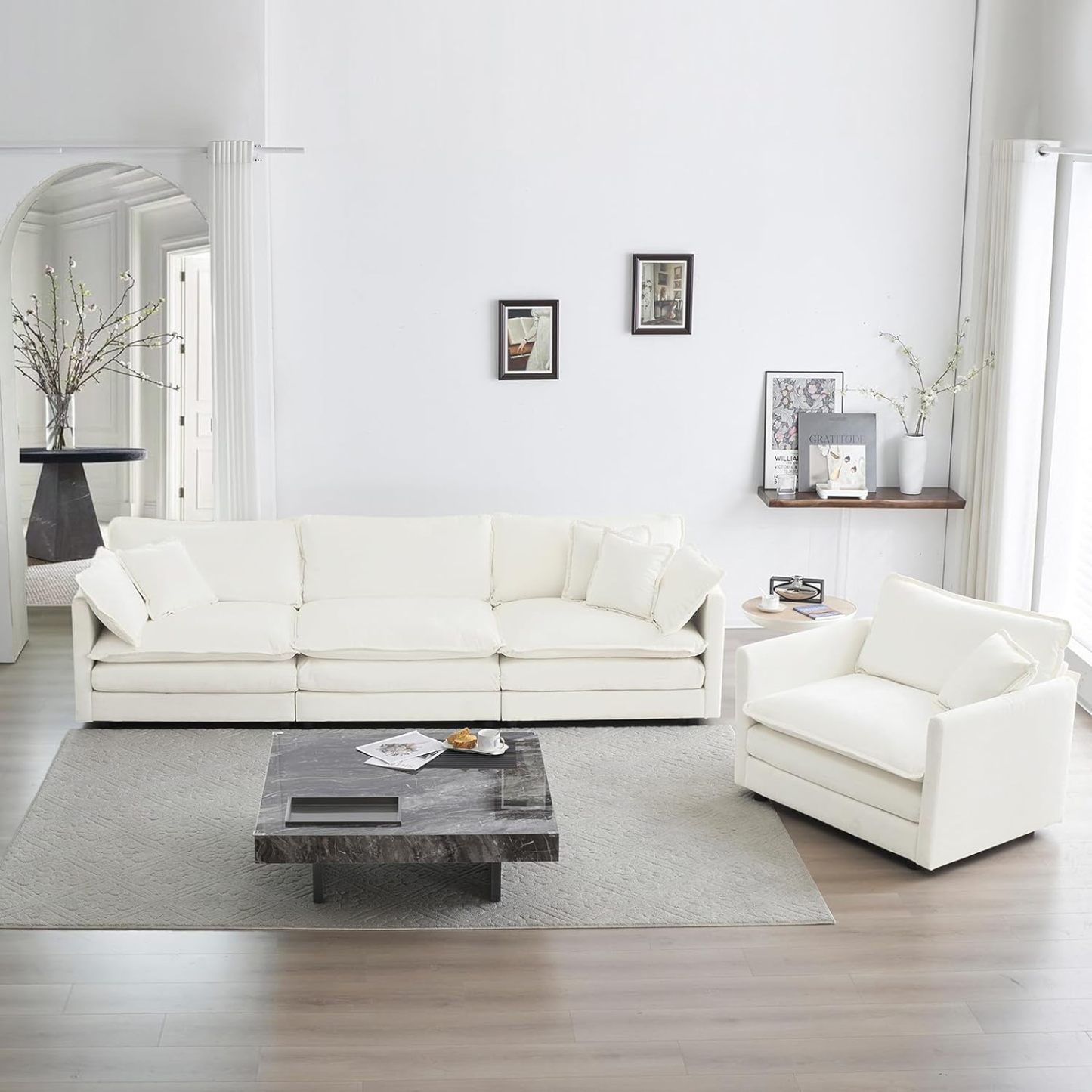 Neylory - Sofá de dos plazas con 2 almohadas para sala de estar, recámara, departamento, 2 plazas de felpilla para asiento profundo