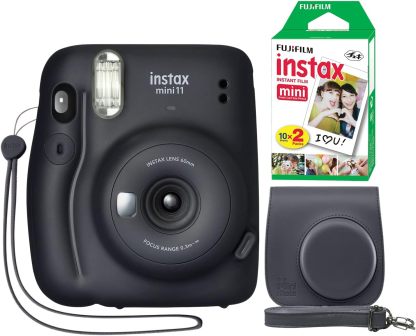 Fujifilm Instax Mini 11 cámara instantánea gris carbón + funda personalizada + película Fuji Instax 20 hojas, paquete doble