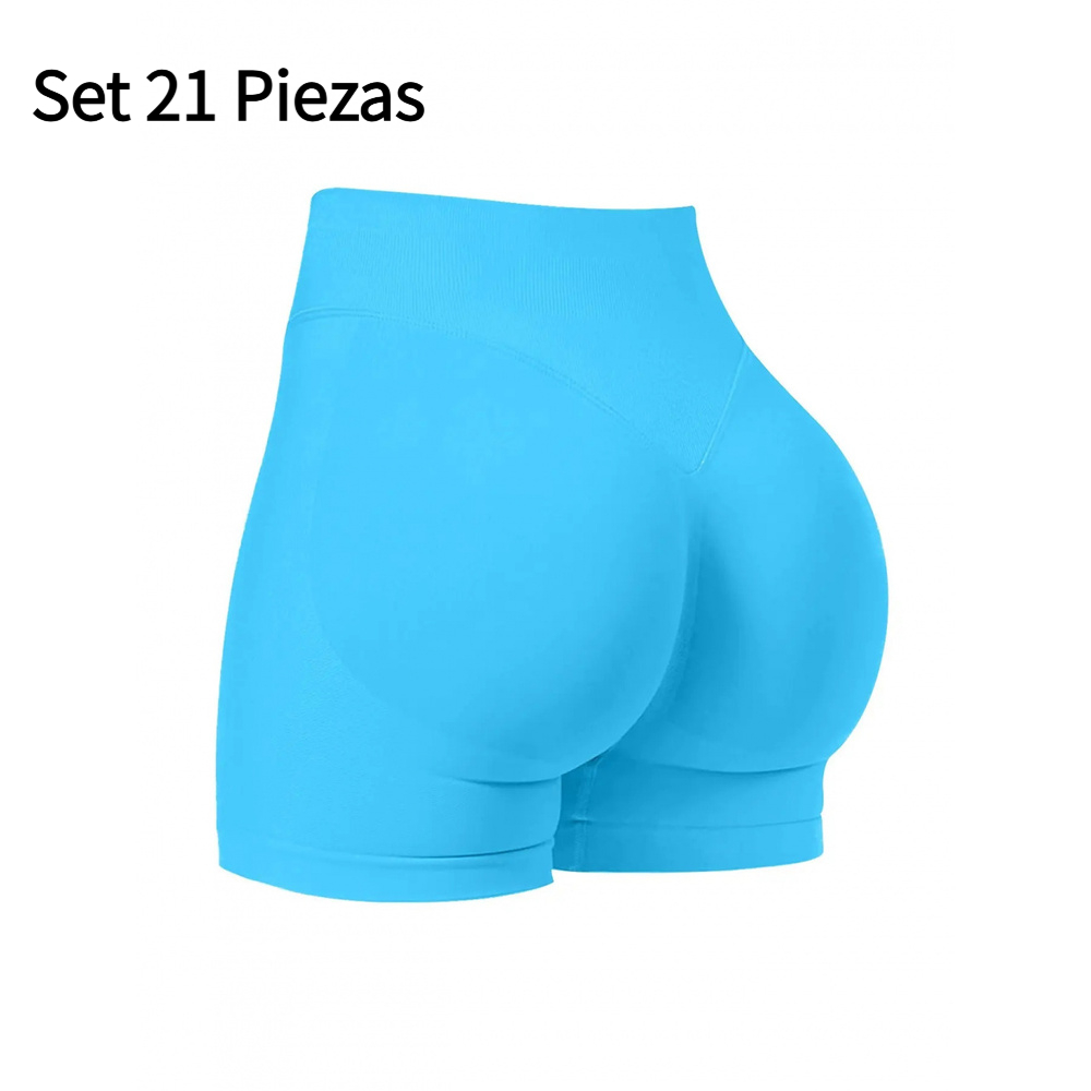 Set 21 Piezas Shorts Deportivos para Mujer Sin Costuras Cintura Alta Efecto Push Up Realce de Glúteos Yoga Fitness Running