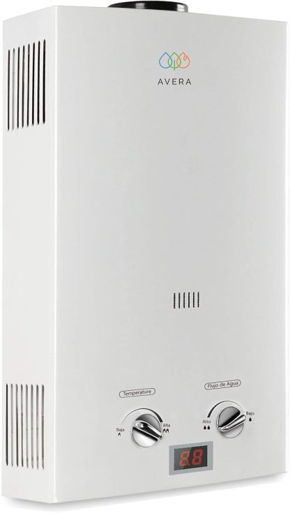 AVERA Calentador de Agua Instantaneo para 1 Regadera GAS LP, Perillas Reguladoras, (Ahorra Hasta 80% de Gas y Disfruta de Agua Caliente al Instante), Boiler de Paso, Capacidad 6 Litros/Minuto, C6L