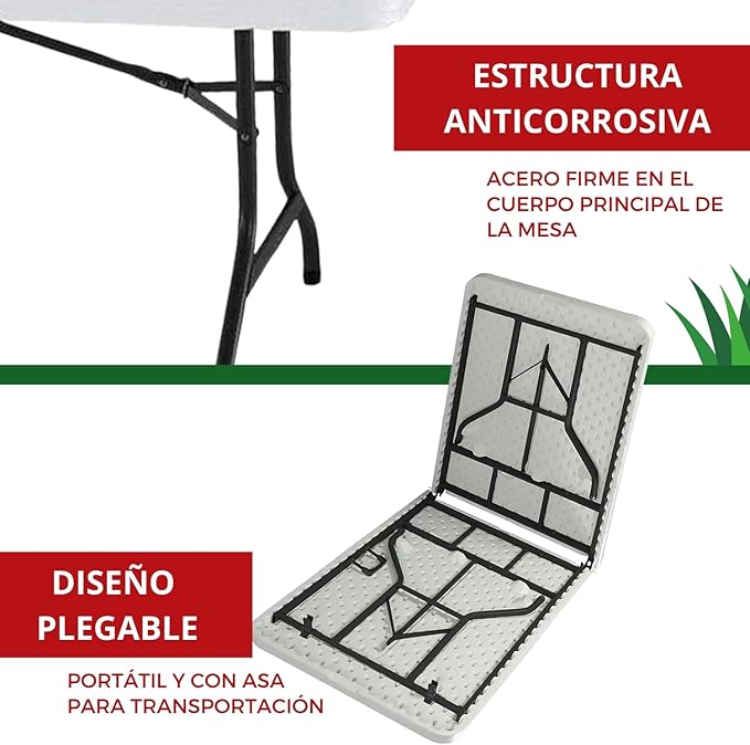 Mesa Plegable Plastico Tipo Portafolio 244cm Portatil Jardin Excelente Calidad Resistente Picnic Blanco Aire Libre Patio Multifuncional Tablon Plegable