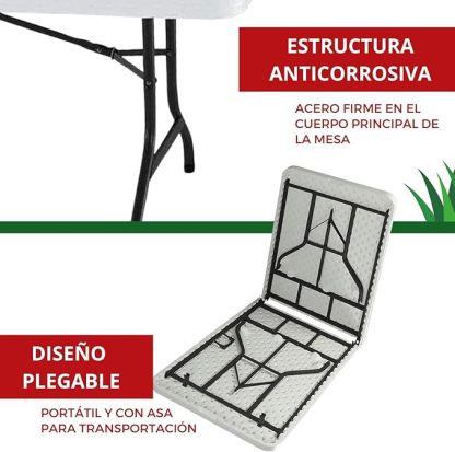 Mesa Plegable Plastico Tipo Portafolio 244cm Portatil Jardin Excelente Calidad Resistente Picnic Blanco Aire Libre Patio Multifuncional Tablon Plegable