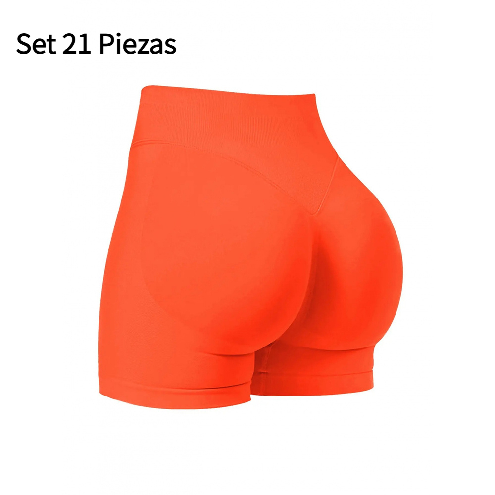 Set 21 Piezas Shorts Deportivos para Mujer Sin Costuras Cintura Alta Efecto Push Up Realce de Glúteos Yoga Fitness Running
