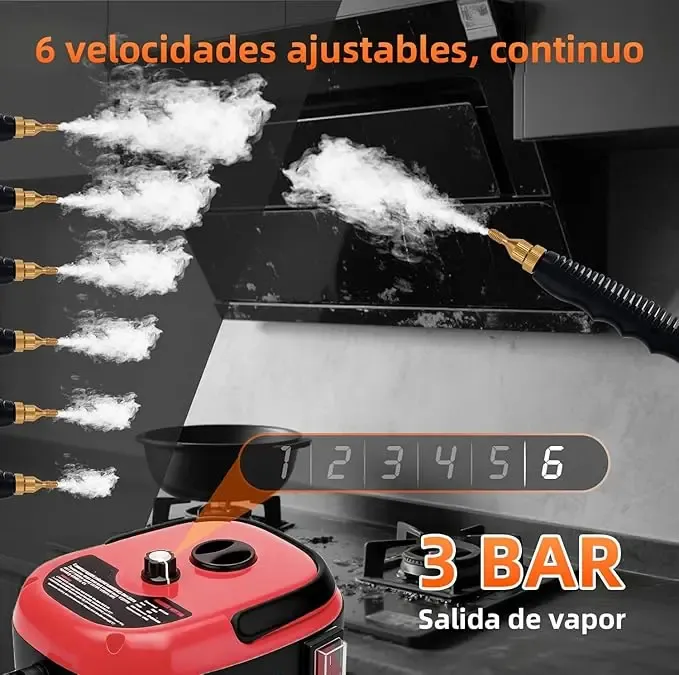 Limpiador de Vapor de Alta Presión, Máquina de Limpieza de Vapor de 2500W Portátil de Alta Temperatura para Baño, Humedad Ajustable para Uso Doméstico, Cocina, Grasa, Detalles de Coche