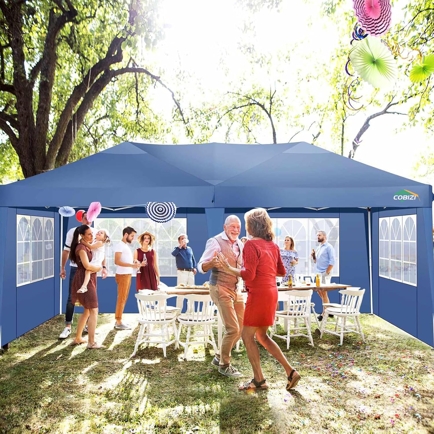 COBIZI - Toldo desplegable de 10 x 20 Pulgadas con 6 Paredes Laterales, toldo Impermeable para Eventos al Aire última intervensión, UPF 50+ cenador portátil para Fiestas, Playa, Camping, Boda,