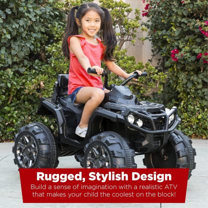 Best Choice Products 12V ATV eléctrico para niños de 4 ruedas con audio Bluetooth, velocidad máxima de 3.7 mph, neumáticos con banda de rodadura, faros LED, radio, color negro