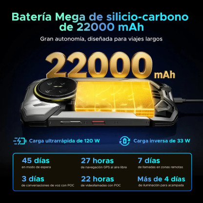 Doogee V Max 2 Celular Resistente 5G, Android 16, 48GB RAM+512GB ROM, Batería 22000mAh, Carga 120W, Pantalla 6.78" 120Hz, Luz de Camping, WiFi6E, Doble SIM