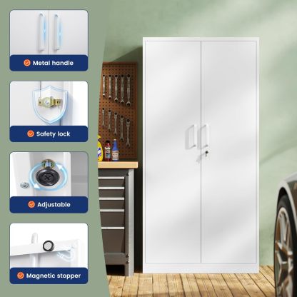 Yizosh - Gabinete de almacenamiento de metal con 2 puertas y 5 estantes ajustables, archivador de acero de 71 pulgadas, gabinetes de herramientas de bloqueo para oficina, hogar, cochera, gimnasio,