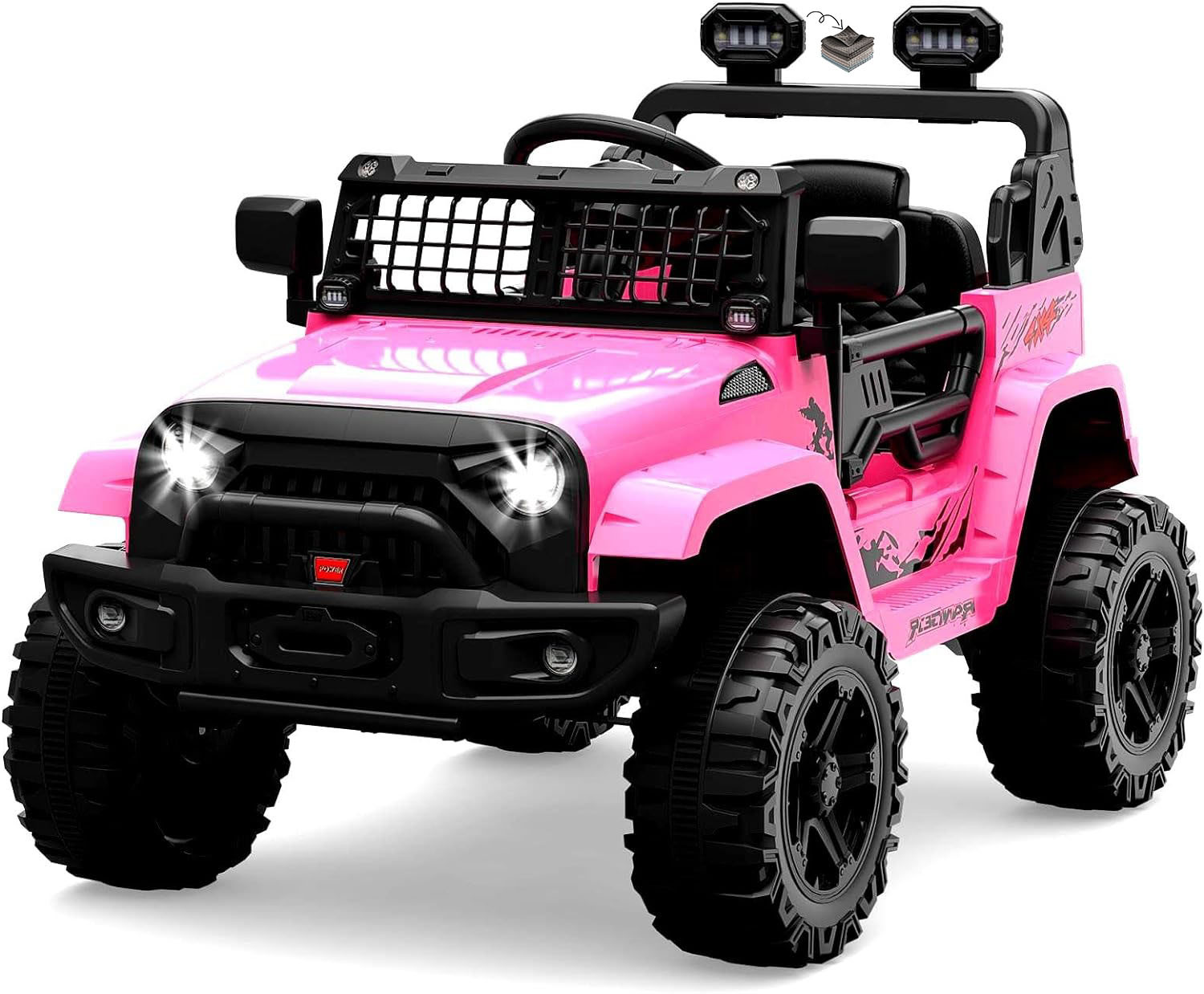 Hetoy Ride on Truck Car 12V Kids Electric Vehicles with Remote Control Spring Suspension, LED Lights, Bluetooth, 2 Speeds