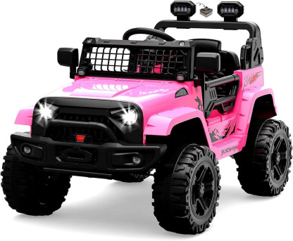 Hetoy Ride on Truck Car 12V Kids Electric Vehicles with Remote Control Spring Suspension, LED Lights, Bluetooth, 2 Speeds