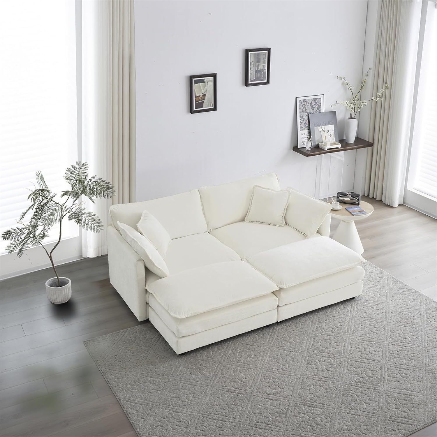 Neylory - Sofá de dos plazas con 2 almohadas para sala de estar, recámara, departamento, 2 plazas de felpilla para asiento profundo