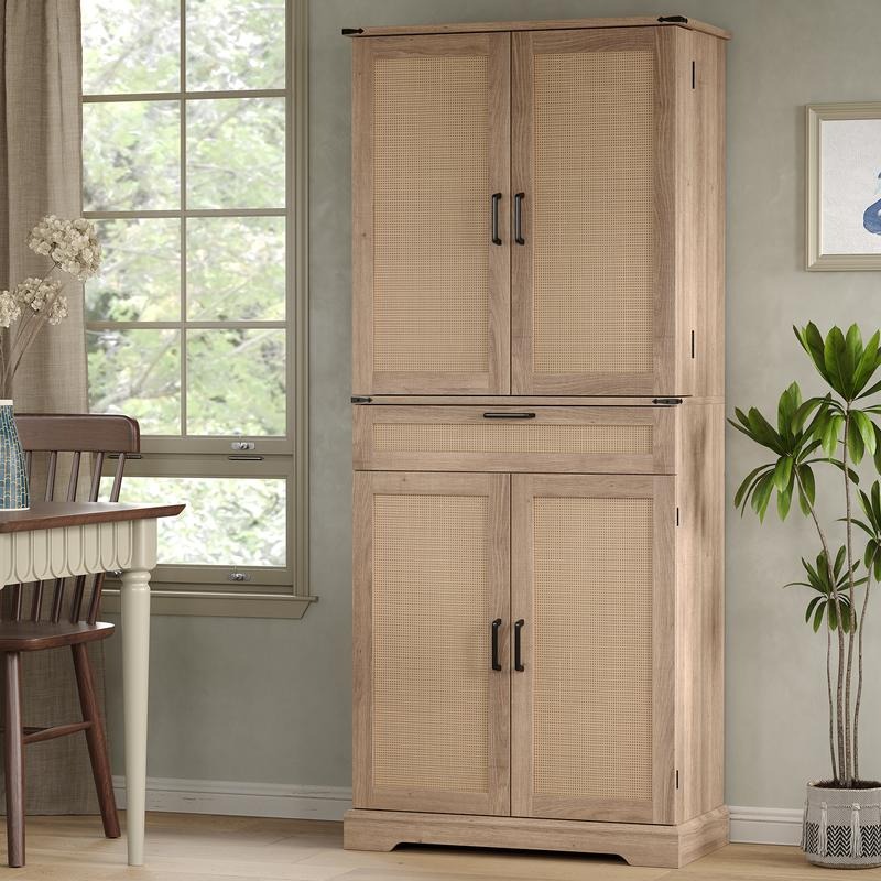 Armario despensero de cocina de 72 pulgadas, mueble de almacenamiento alto con 8 estantes en las puertas, 2 compartimentos y 1 cajón.