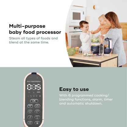 Babymoov Duo Meal 6 en 1: Procesador de Alimentos para Bebés con Vaporizador y Licuadora de Velocidades Múltiples, Calienta y Descongela (Aprobado por Nutricionistas), Gris