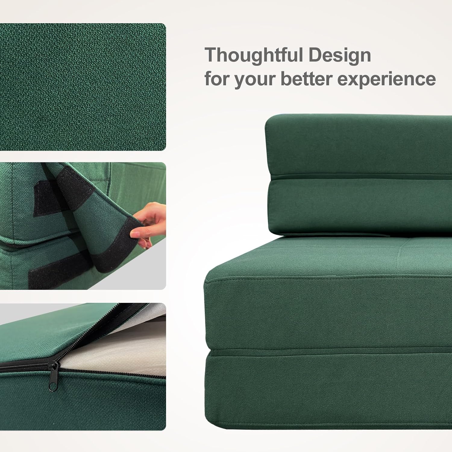 Silla reclinable Anoner, sofá cama plegable de 152 cm, diván con 2 cojines, funda lavable de espuma viscoelástica tamaño queen, color gris claro