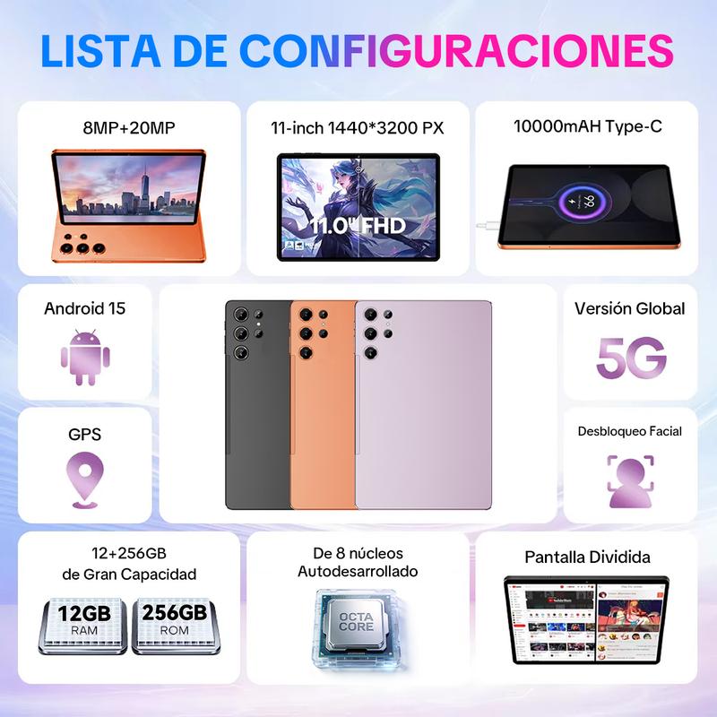 【Regalos Navideños】X9 Ultra 11\" Tablet Android 15 con 256GB Almacenamiento, 12GB RAM, Batería 10000mAh y WiFi 5G