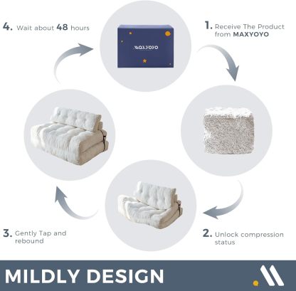 MAXYOYO Sofá Cama Plegable, Silla Convertible para Dormir con Almohada, Colchón Plegable con Soporte para la Espalda, Silla Cama Plegable Portátil Cómoda, Sofá de Piso para Sala de Estar, Recámara