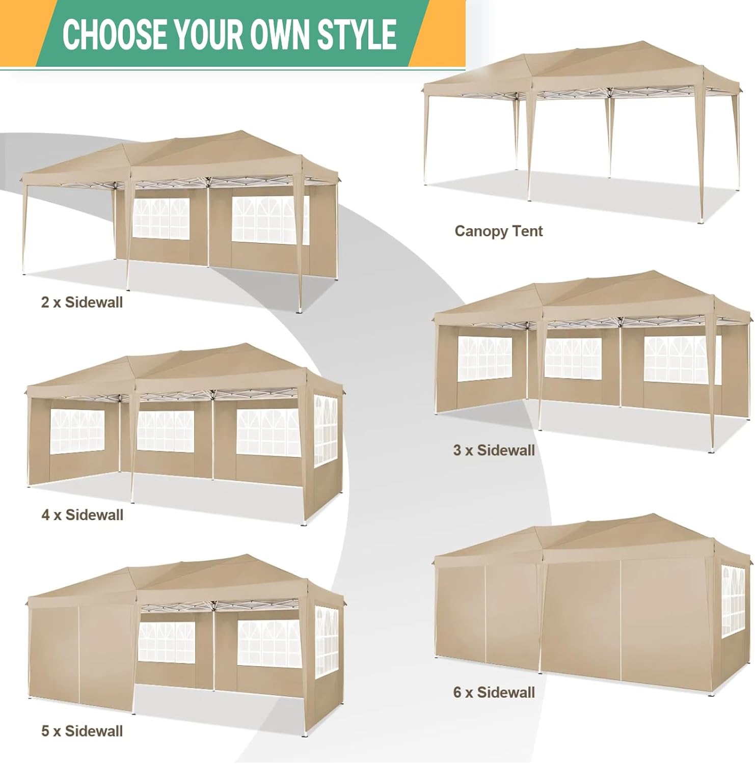 COBIZI - Toldo desplegable de 10 x 20 Pulgadas con 6 Paredes Laterales, toldo Impermeable para Eventos al Aire última intervensión, UPF 50+ cenador portátil para Fiestas, Playa, Camping, Boda,