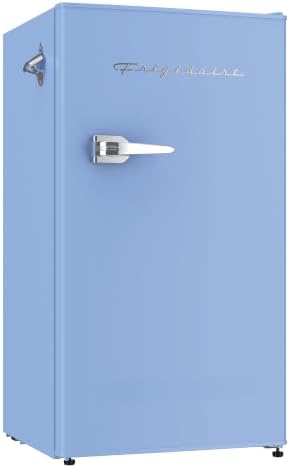 Frigidaire Retro Compact Fridge with Chiller, 3.2 cu ft Countertop Fridge with Built-In Bottle Opener, Compact Refrigerator for Office, Bedroom, Dorm Room or Cabin - 16.5" D x 19" W x 31" H (Blue)