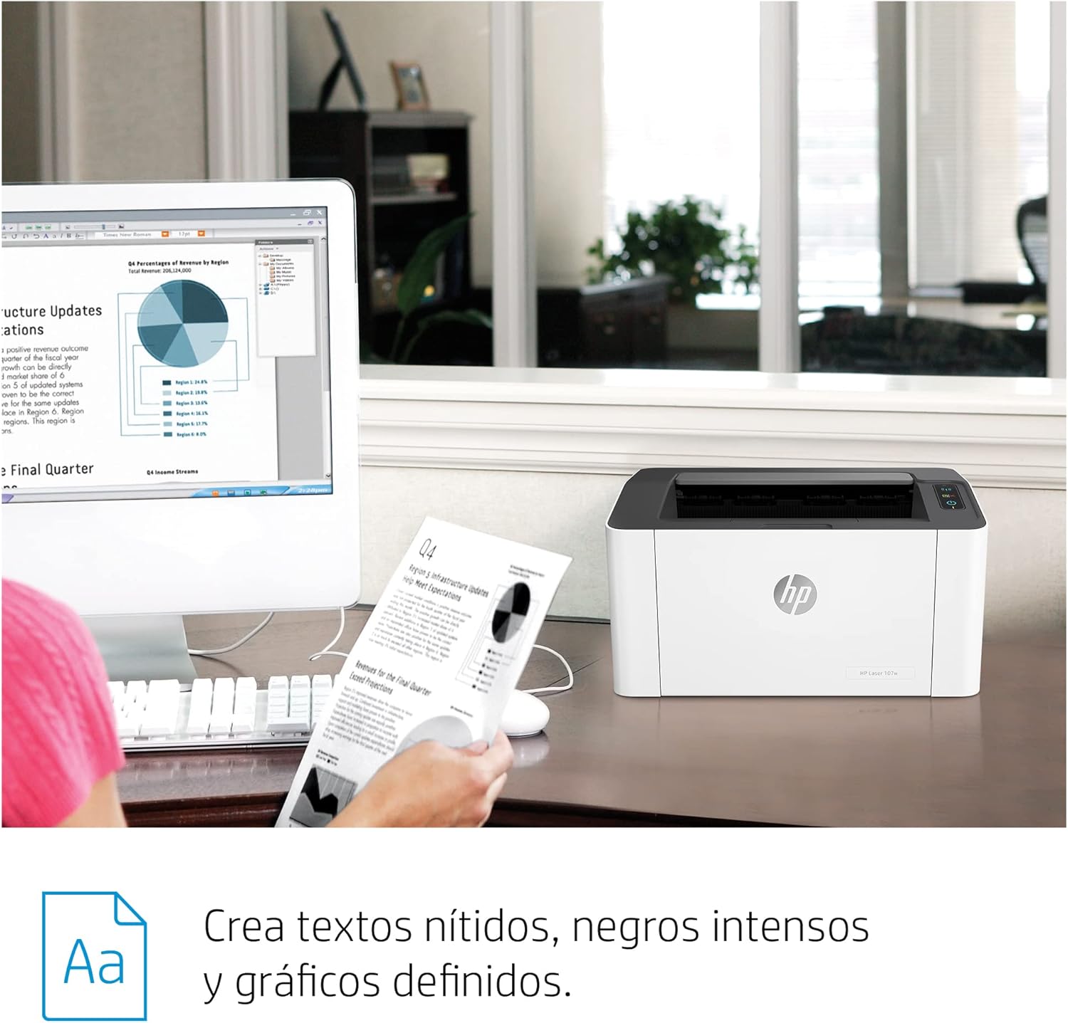 HP Impresora Laser 107w, Láser, Impresión en Negro, Wi-Fi, USB, Impresión y escanéo desde HP Smart App, Apple Air Print, Bandeja de 150 hojas, Pantalla LED (4ZB78A)