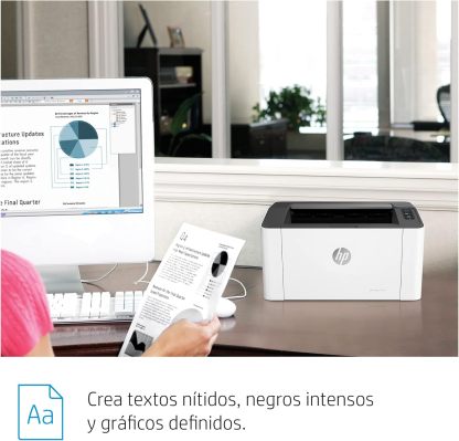 HP Impresora Laser 107w, Láser, Impresión en Negro, Wi-Fi, USB, Impresión y escanéo desde HP Smart App, Apple Air Print, Bandeja de 150 hojas, Pantalla LED (4ZB78A)