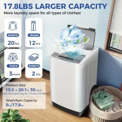 Lavadora Portátil, Capacidad de 13.5 libras/17.8 libras, Lavadora y Secadora Portátil de 1.8/2.4 pies cúbicos con bomba de drenaje, 10 programas y 8 niveles de agua para hogares y apartamentos