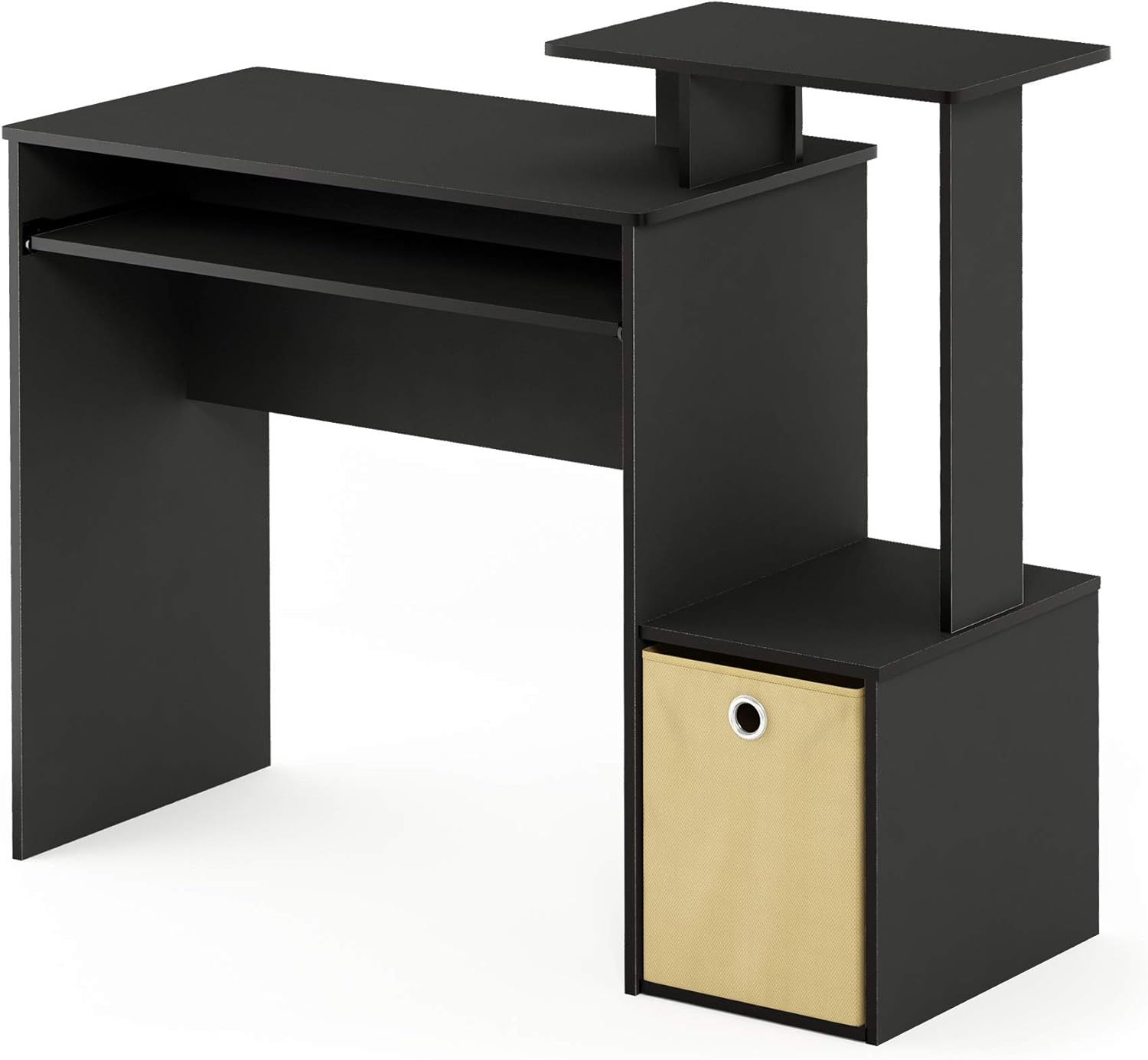 Furinno Econ Escritorio de escritura de computadora de oficina en casa multipropósito W/Bin, Blanco/Negro