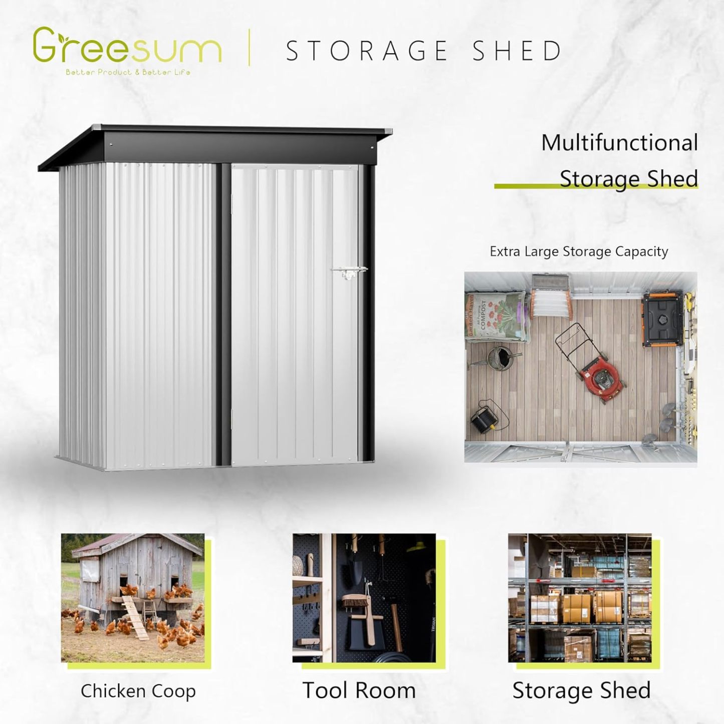 Greesum - Cobertizo de almacenamiento de metal para exteriores, 5 pies x 3 pies, herramienta de acero para cobertizo de almacenamiento con puerta y cerradura, para patio trasero, jardín, patio, césped (5 x 3 pulgadas), color café