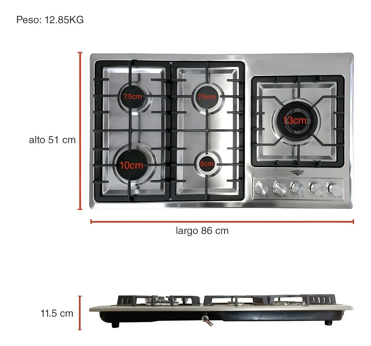 Parrilla Estufa con alimentación a gas - Gutstark mkz-parrillain5 color plata/negro - 5 hornallas
