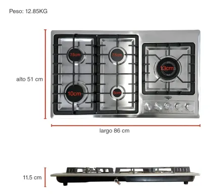 Parrilla Estufa con alimentación a gas - Gutstark mkz-parrillain5 color plata/negro - 5 hornallas