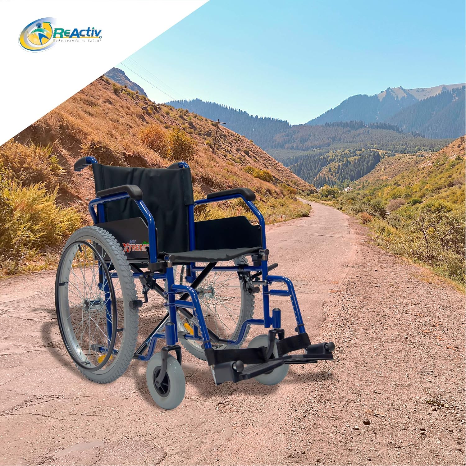 Silla de Ruedas Activ Xtreme ReActiv, Brazos FlipUp y Descansapies Desmontables/Abatibles, R8x2", Rin Aluminio R24x1.75" Neum, T. Nylon, Bruma (Gris Claro)