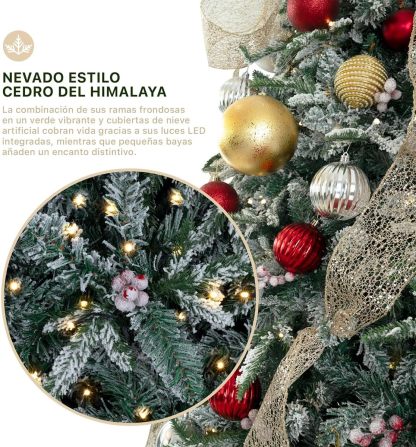 ESQUIMAL Árbol de Navidad Nevado con Luces LED 8 Modos de Iluminación + Estrella + Bayas (Verde Nevado, 1.8 m)