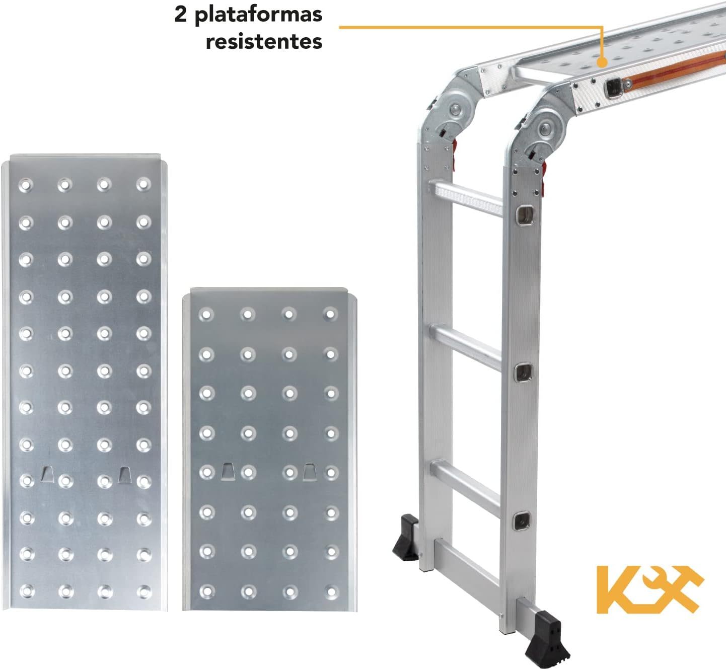 Kingsman | Escalera Multiposiciones 12 Peldaños con Charolas – Soporta hasta 150 kg – Escalera de Aluminio 3.5 MTS – Plegable – Escalera Multipropósito – Tipo Tijera – Andamio – Escalera Recta