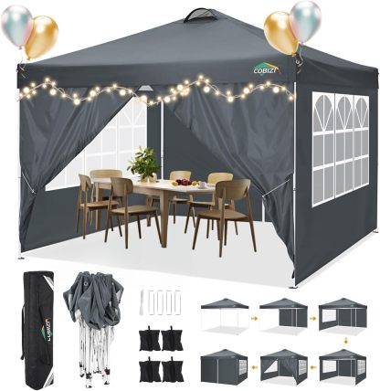 COBIZI - Toldo desplegable de 10 x 20 Pulgadas con 6 Paredes Laterales, toldo Impermeable para Eventos al Aire última intervensión, UPF 50+ cenador portátil para Fiestas, Playa, Camping, Boda,