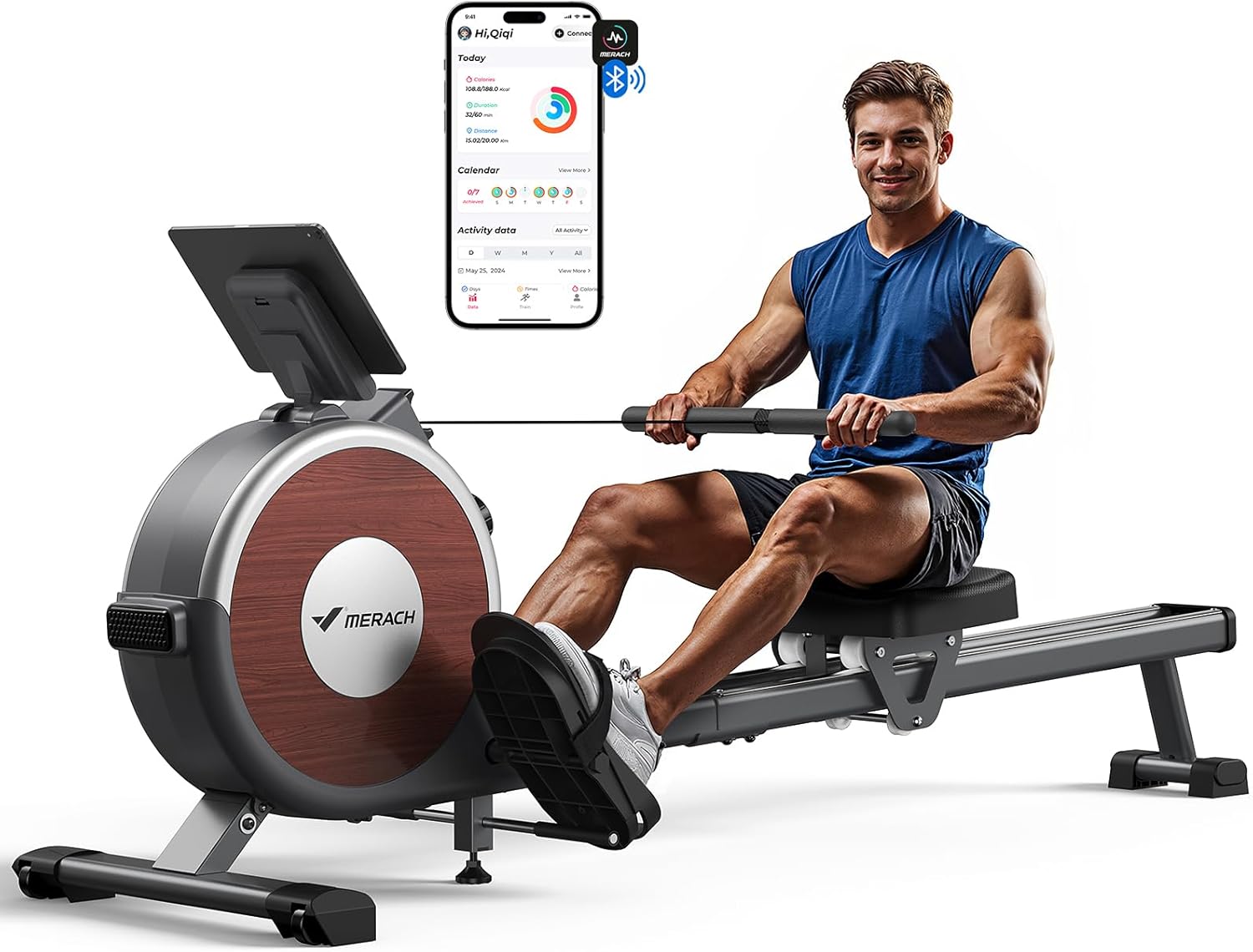 🏋️ MERACH Máquina de Remo, Remadora con Resistencia Magnética, App Propia, Equipo de Ejercicio para Entrenamiento de Cuerpo Completo en Casa