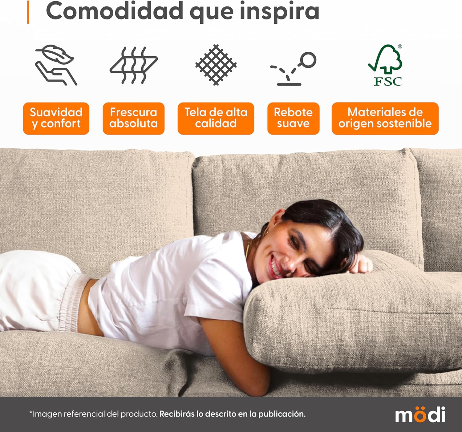 MODISOFA - Sofá Sala Esquinera Modular con Otomano | 6 Plazas | Beige | + Pillow Pack | Fácil de Ensamblar y Adaptable | Envío Gratis