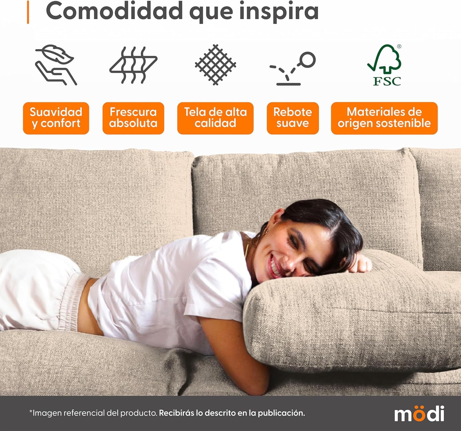 MODISOFA - Sofá Sala Esquinera Modular con Otomano | 6 Plazas | Beige | + Pillow Pack | Fácil de Ensamblar y Adaptable | Envío Gratis