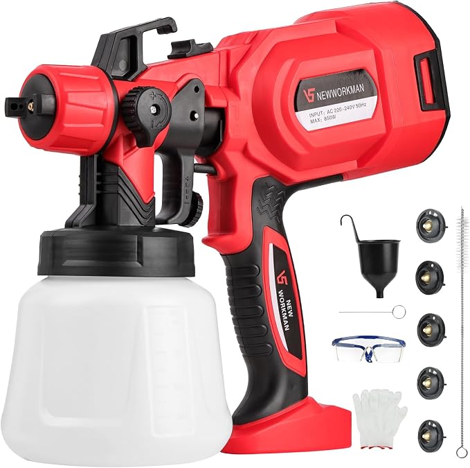 Pistola de Pintura, 800W Pistola para Pintar Eléctrica con Recipiente de 1400ml, Pulverizador de Pintura Multipropósito con 3 Modos de Pulverización y 4 Boquillas para Casas, Paredes, Muebles, Cercas