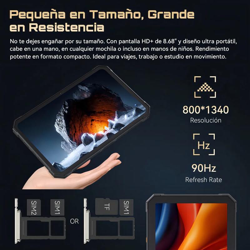 Cubot Tab Kingkong Mini 2026, 16GB RAM, 128GB ROM, 8.7 Pulgadas, Batería 10200mAh, IP68/IP69K, Android 15, Cámara 48MP, Resistente a Golpes, Luz de Camping, Control Parental, Ideal para Viajes y Trabajo
