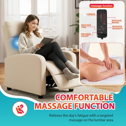 Silla reclinable para sala de estar, sala de cine en casa, sofá individual Winback, sillón reclinable de masaje, silla de lectura, silla reclinable moderna, fácil descanso con respaldo acolchado de tela (tela beige)