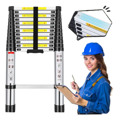 Escalera Aluminio Telescópica Ajustable 13 Peldaños 5 Metros